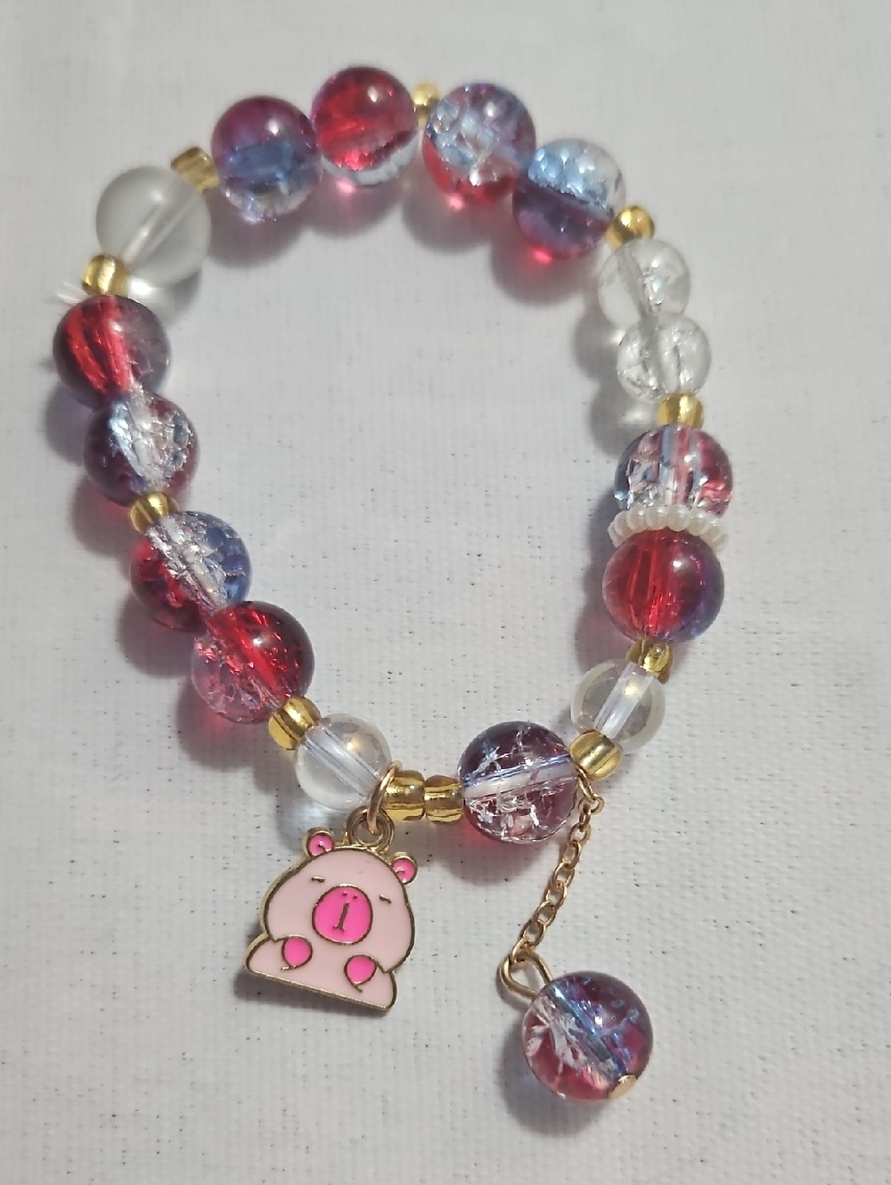 Kawaii Pink Bear Enamel Charm Beaded